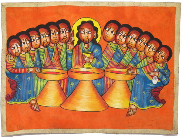 エチオピア正教イコン(中・牛革)<アフリカの絵画
