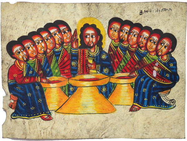 エチオピア正教イコン(中・牛革)<アフリカの絵画