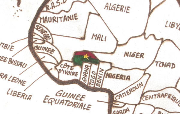 革製アフリカ地図・ブルキナファソ<アフリカのレザークラフト