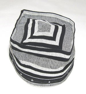 手織り縞布上着（刺繍入り・帽子付き)・ブルキナファソ<アフリカの衣服・伝統衣装
